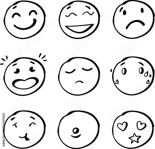 collection of hand drawn emojis faces doodle emotion vector illustration