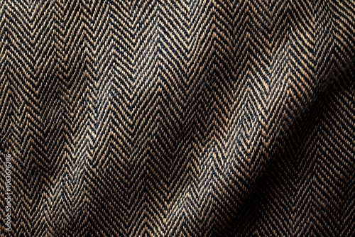 Close-up of Black and Beige Woven Fabric with a Herringbone Pattern