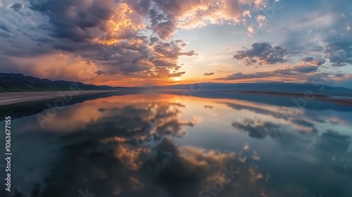 Serene Sunset Reflection on a Still Lake