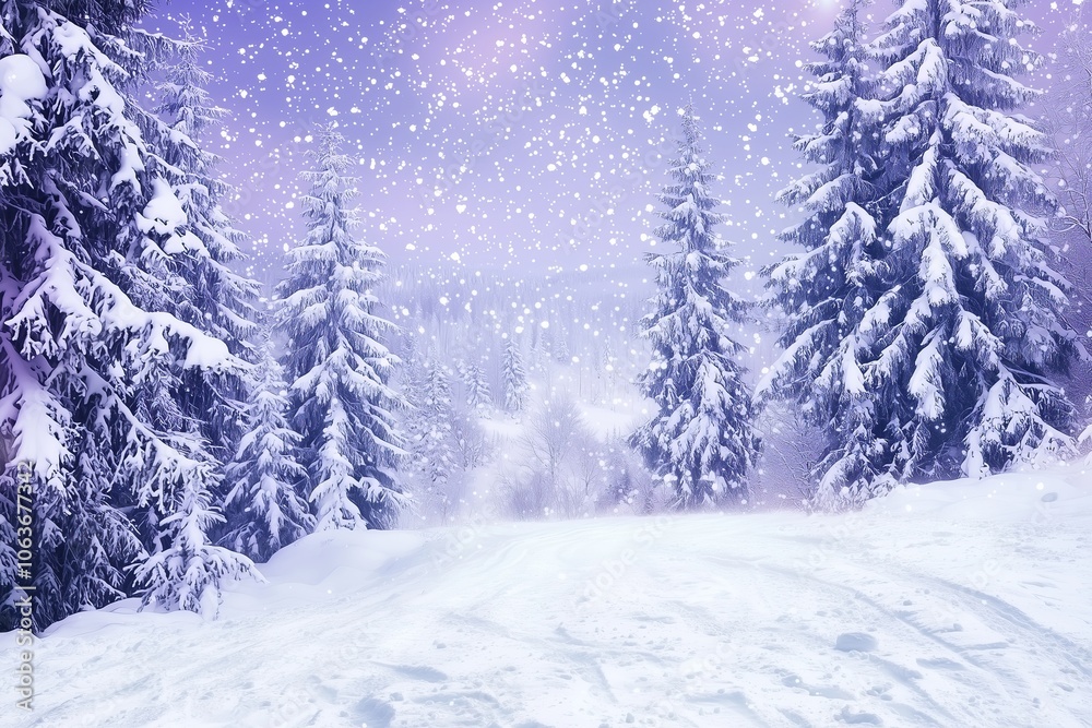 winter landscape with tall snow covered trees gently falling snowflakes christmas celebration holiday winter landscape with tall snow covered trees gently falling snowflakes christmas celebration holiday