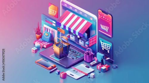 An e-commerce platform being developed with cutting-edge tools, ensuring compatibility across all devices and optimizing for a global audience. photo