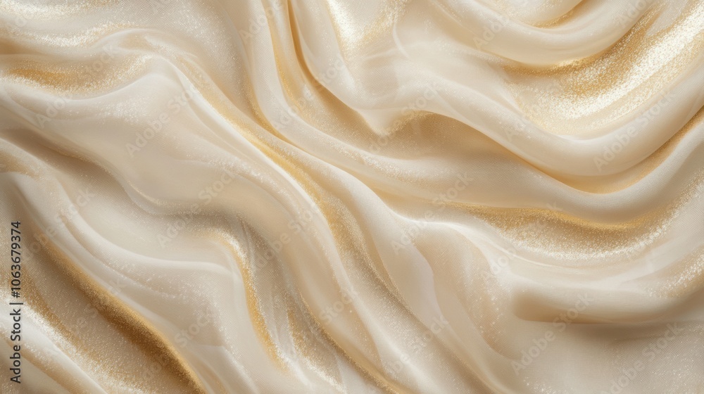 Fototapeta premium Abstract background featuring soft fabric in waves, with marble texture and gold glitter.
