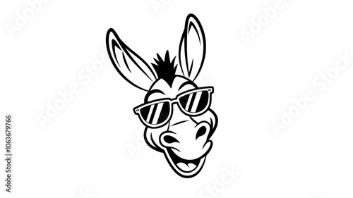 Black and White Vector Image of a Cartoon Donkey’s Head with Sunglasses Generative AI