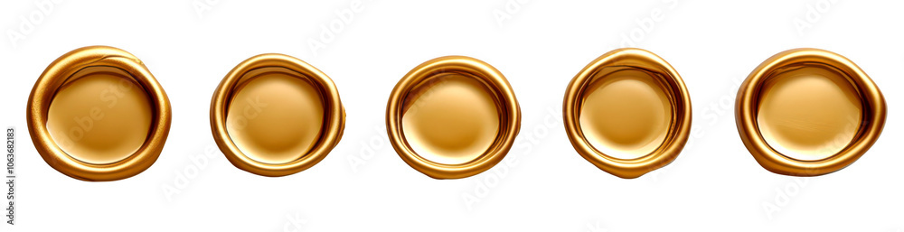Collection of elegant golden wax seals, ideal for vintage documents, invitations, and certificates isolate on transparent background, cutout, png Collection of elegant golden wax seals, ideal for vintage documents, invitations, and certificates isolate on transparent background, cutout, png