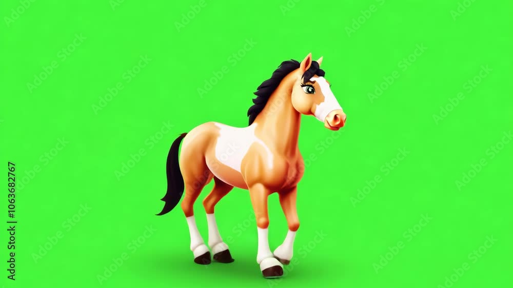 A cute animated horse with a light coat and black mane, standing against a green background. The character is ideal for children’s storytelling and fantasy-themed content.
A cute animated horse with a light coat and black mane, standing against a green background. The character is ideal for children’s storytelling and fantasy-themed content.