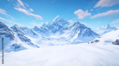 winter snow landscape with mountains. 