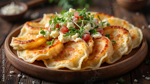 Patatnik with fresh salad on wooden plate photo