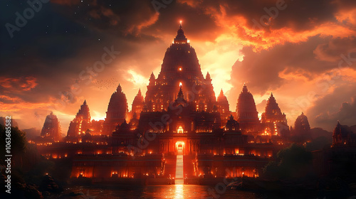 Ancient Temple at Sunset - ...