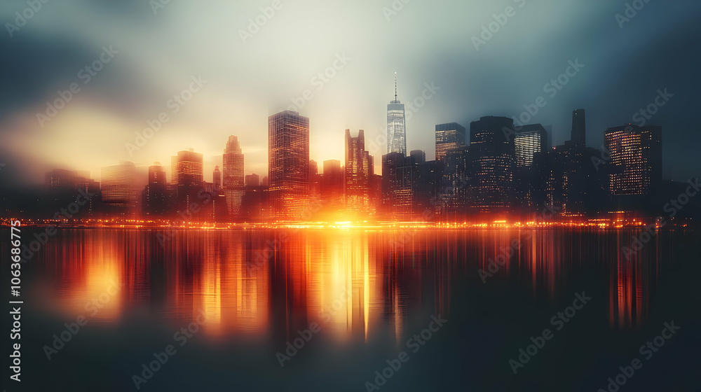 Fototapeta premium City Skyline at Sunset - Illustration