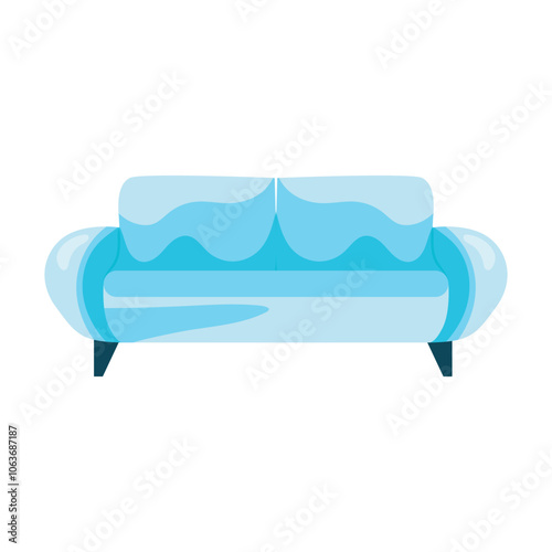 Light blue sofa in flat design. Modern couch for minimalist interior. Vector illustration isolated.