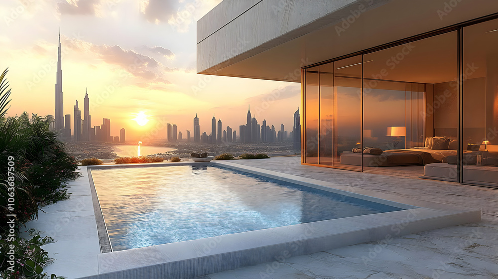 Fototapeta premium Infinity Pool Rooftop View Realistic Image