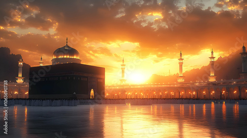 Golden Sunset Mosque Illust...