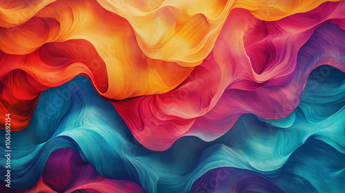 A colorful drawing with waves, in the style of textured fabrics