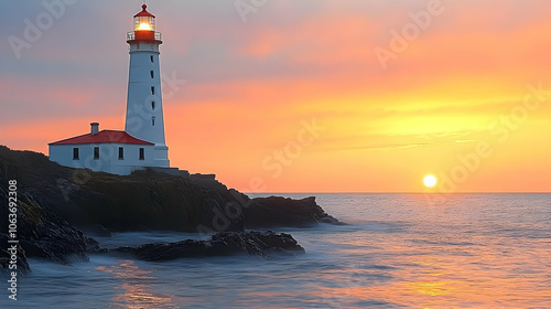 Wallpaper Mural Lighthouse on Rocky Coast at Sunset -  Photo Torontodigital.ca