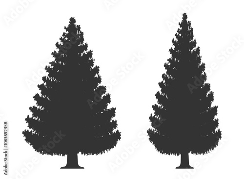 Spruce tree shape silhouette icon collection. Christmas tree logo symbol sign. Coniferous woodland forest trees set. Vector illustration image. Isolated on white background.