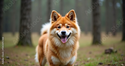 Cheerful Nordic dog in the forest