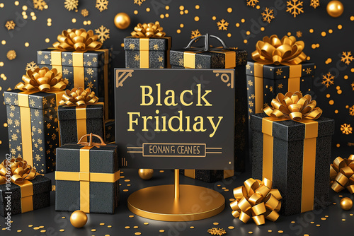 A sign that says Black Friday is on top of a pile of boxes