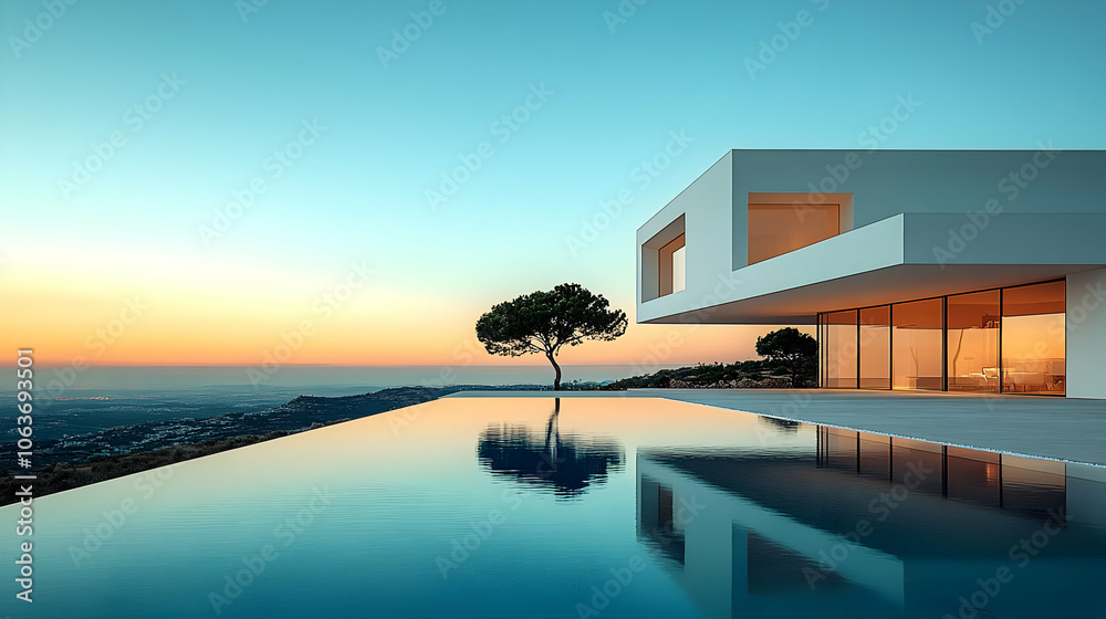Fototapeta premium Modern House with Infinity Pool - Realistic Image