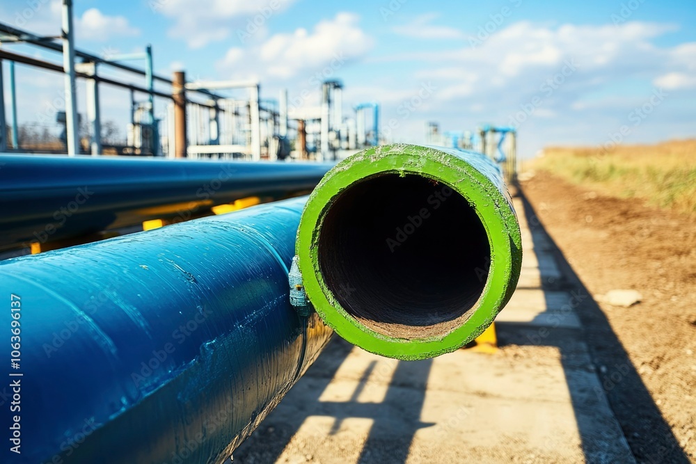 Close-up of Green and Blue Pipeline with a Dark Interior Close-up of Green and Blue Pipeline with a Dark Interior