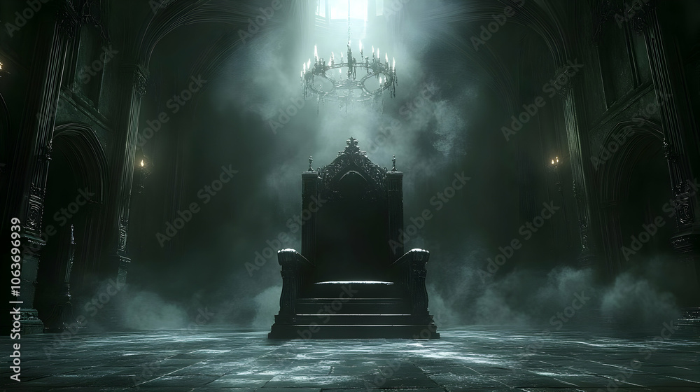 Dark Throne in a Gothic Cathedral 3D Illustration Dark Throne in a Gothic Cathedral 3D Illustration