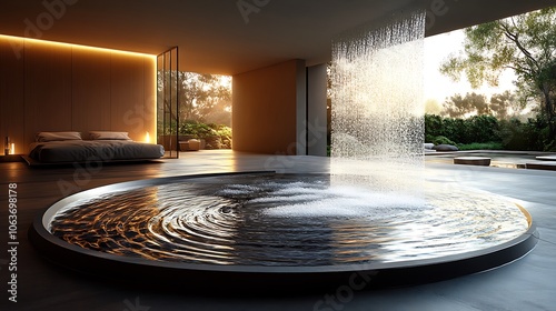 Modern fountains illuminated beautifully by glowing lights in photos