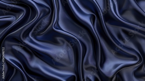 Navy blue silk satin with wavy folds for design.