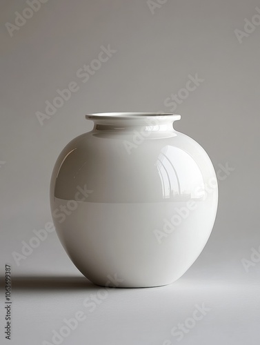 A stylish white ceramic vase with a smooth finish, set against a minimalist background, This image is ideal for home decor, interior design projects, and promotional materials for pottery artisans,