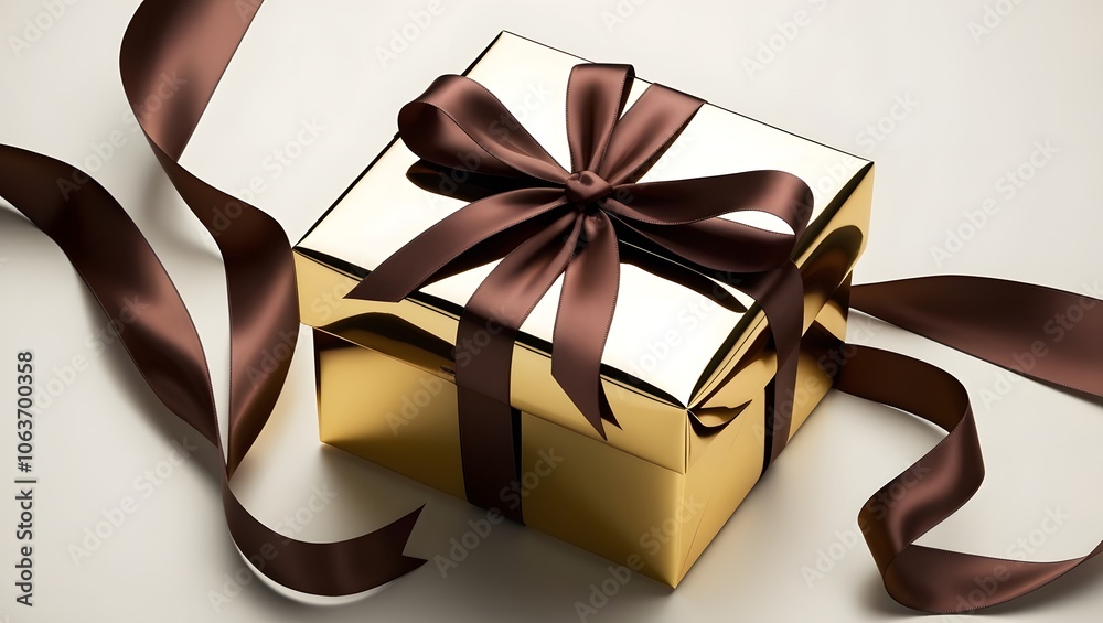 wrapped gold gift boxes adorned with glittering ribbons in black, burgundy, and dark brown, isolated on isolated background wrapped gold gift boxes adorned with glittering ribbons in black, burgundy, and dark brown, isolated on isolated background