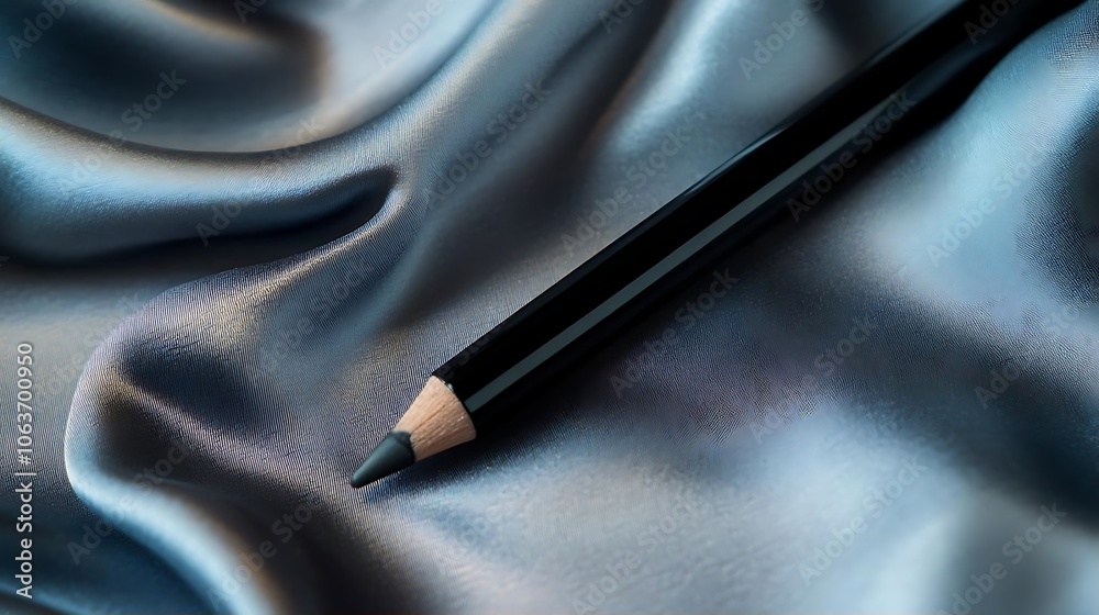 Naklejka premium Black Eyeliner Pencil on Grey Silk Fabric