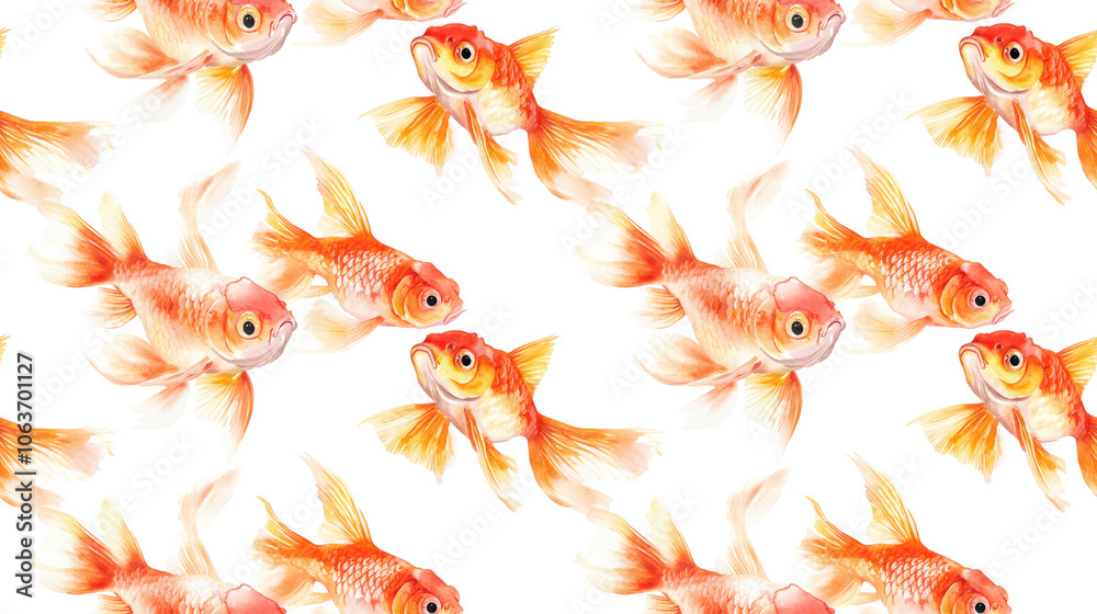 Fototapeta premium Seamless watercolor pattern featuring playful goldfish perfect for summer greetings and festive designs