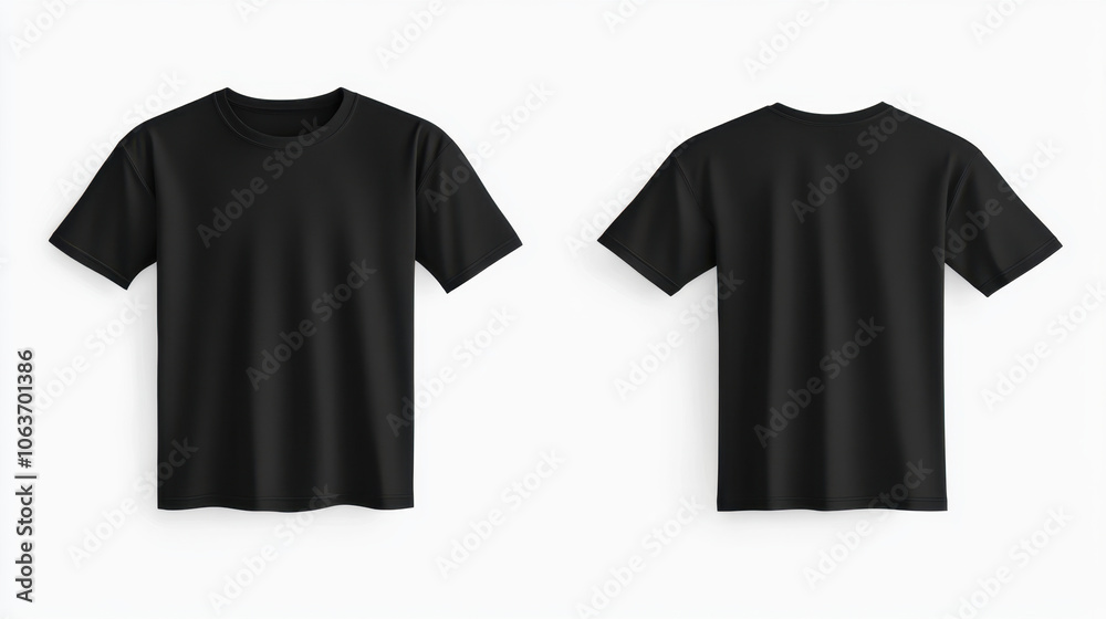black t shirt displayed from front and back on white background, showcasing its simple and versatile design. Perfect for casual wear or layering black t shirt displayed from front and back on white background, showcasing its simple and versatile design. Perfect for casual wear or layering