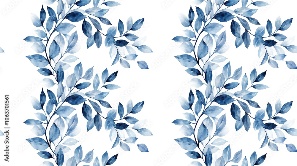 Fototapeta premium Seamless watercolor pattern of elegant wedding wreath featuring delicate blue twigs perfect for invitations and decor