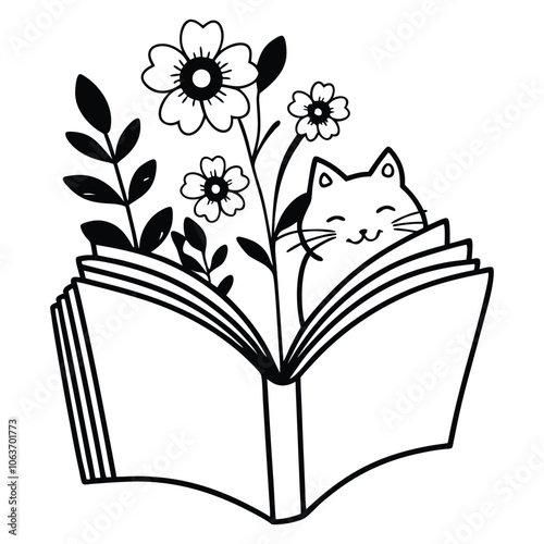 book flower silhouette vector 
