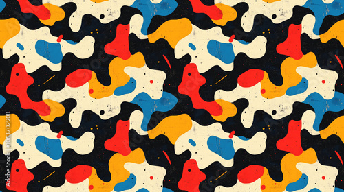 Seamless abstract texture pattern with bold colors and organic shapes for modern interior design