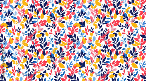 Colorful small floral seamless pattern featuring bright summer silhouettes and abstract leaves perfect for modern design applications