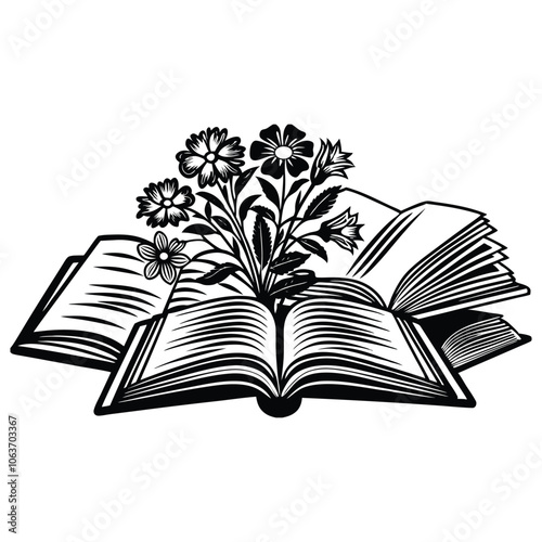 book flower silhouette vector 