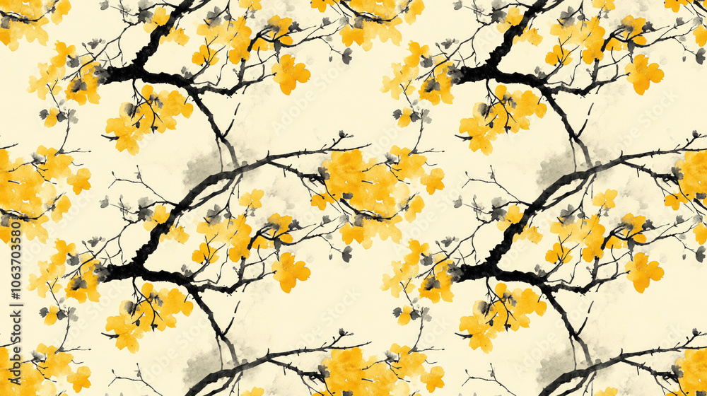 Watercolor and ink illustration of tree foliage in traditional sumi e style seamless pattern for textile design home decor artistic backgrounds Watercolor and ink illustration of tree foliage in traditional sumi e style seamless pattern for textile design home decor artistic backgrounds