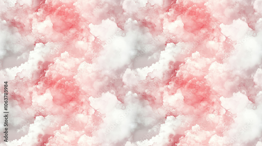 Fototapeta premium Seamless pattern of gentle spring ink wallpapers featuring macro clouds and light tone foil marble texture in white and pink ideal for interior design and artistic projects