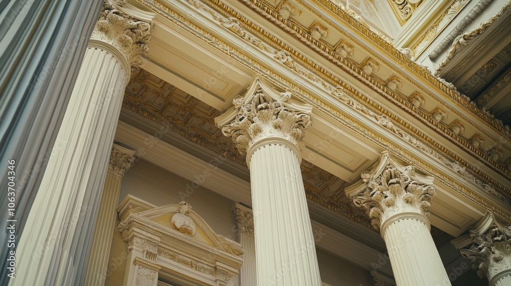 Obraz premium Ornate columns and gilded ceiling of a grand building.