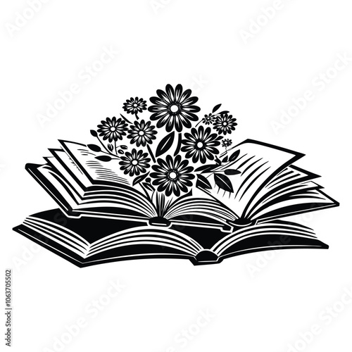 book flower silhouette vector 