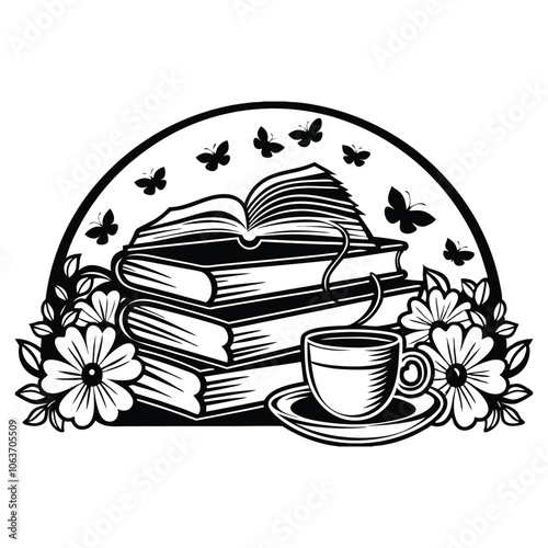 book flower silhouette vector 
