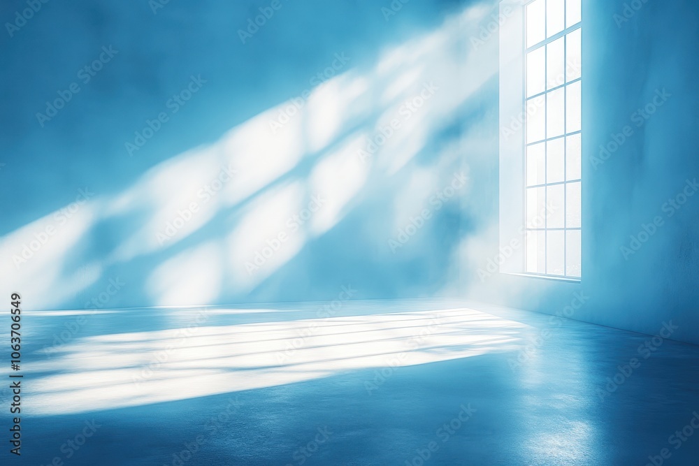 Obraz premium Azure Serenity: Sunlit Room with Blue Walls 
