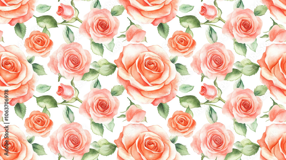 Fototapeta premium Seamless watercolor illustration of hand drawn roses creating a charming floral pattern