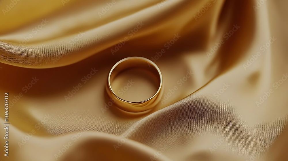 Gold Wedding Ring on Soft Satin Fabric Gold Wedding Ring on Soft Satin Fabric