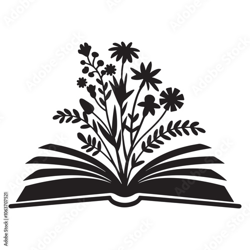 book flower silhouette vector 