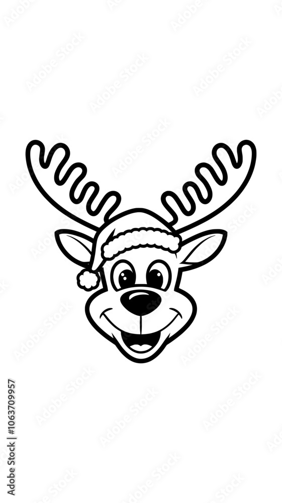 Playful Reindeer Head with Santa Hat - Black and White Vector Generative aI Playful Reindeer Head with Santa Hat - Black and White Vector Generative aI