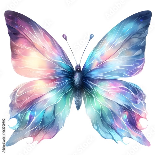 오로라 색상의 날개를 가진 나비, 수채화 (a butterfly with aurora-colored wings, water colour)  photo