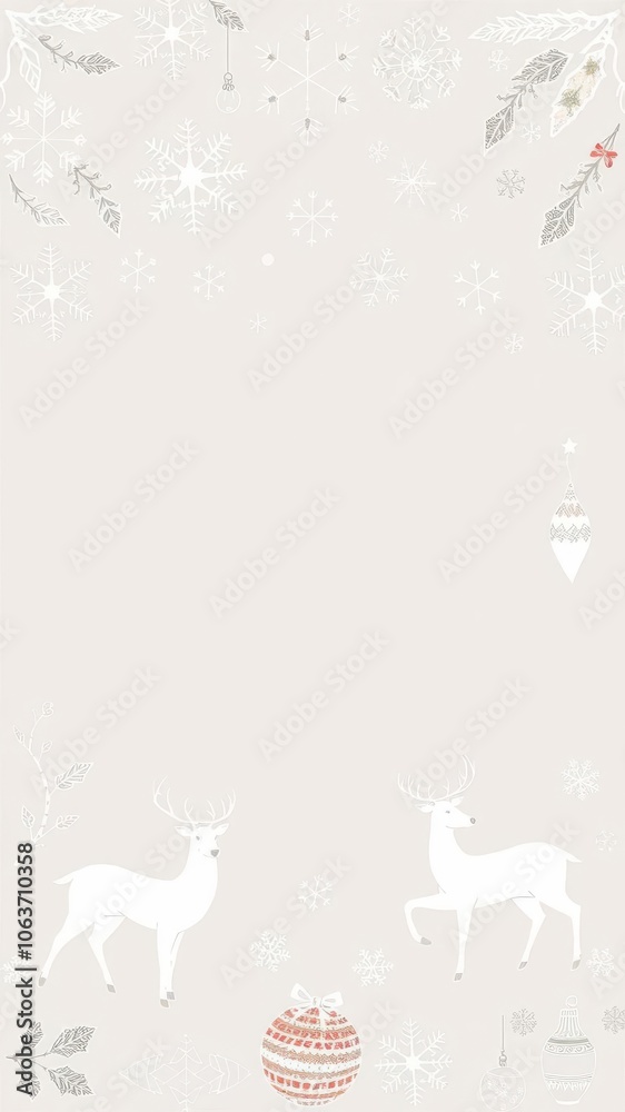 Obraz premium Christmas collection of hand drawn decorative elements including snowflakes, holly leaves, reindeers, and ornaments, reindeers