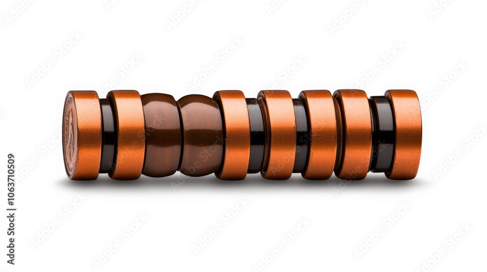 Precision Engineering: A close-up shot of a meticulously crafted cylindrical assembly, showcasing a stunning interplay of orange and brown metallic components. The image highlights precision, detail. Precision Engineering: A close-up shot of a meticulously crafted cylindrical assembly, showcasing a stunning interplay of orange and brown metallic components. The image highlights precision, detail.