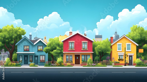 Colorful Houses on a Sunny ...